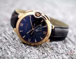 Cartier Ballon Bleu De Moonphase Rose Gold Black Leather Watch For Sale